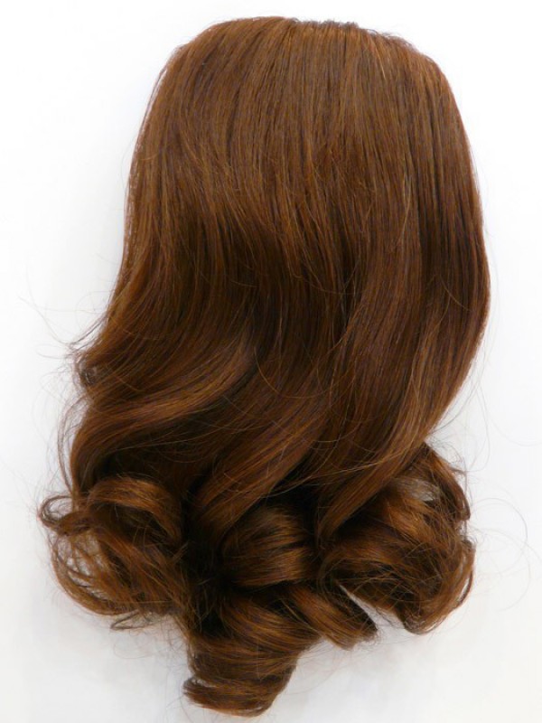 4"x3.5"x14" Parrucchino Di Capelli Umani Castani Ondulati Sexy