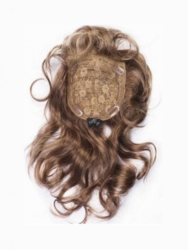 6.5"x6" Pezzi Di Capelli Senza Cappuccio Per Capelli Umani Castani Ondulati Sexy