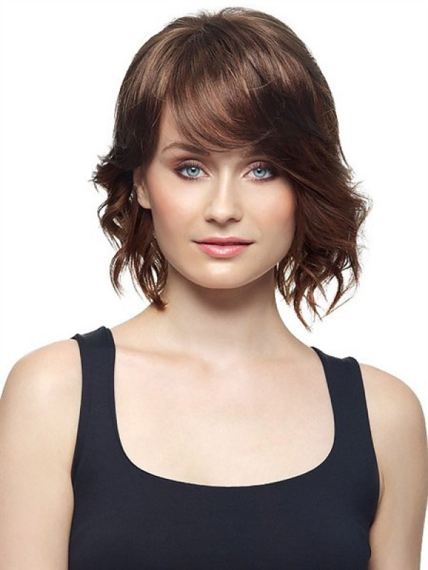 3"x3" Capelli Corti Ondulati Marroni 100% Capelli Umani