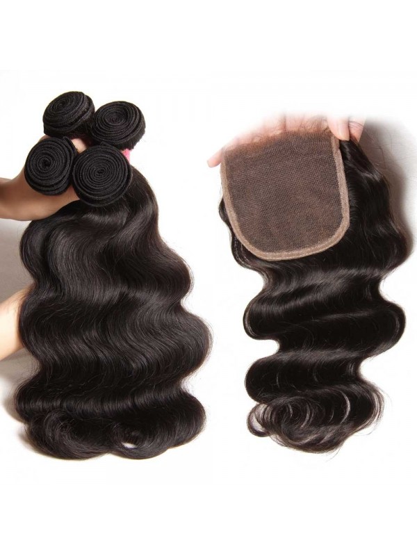 Capelli Vergini Dell'Onda Del Corpo Del Tessuto Dei Capelli Umani 3 Pacchi Con La Chiusura Frontale Del Pizzo