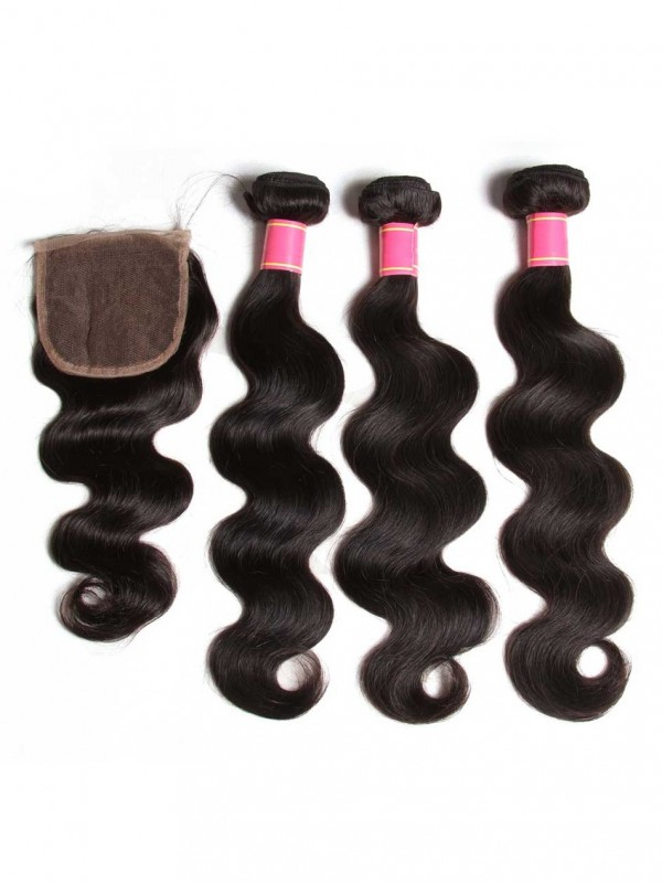 Capelli Vergini Dell'Onda Del Corpo Del Tessuto Dei Capelli Umani 3 Pacchi Con La Chiusura Frontale Del Pizzo