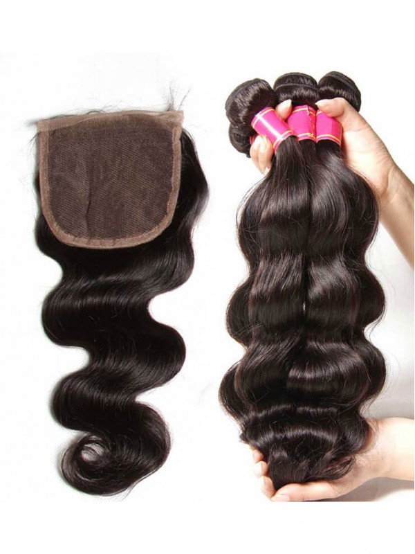 Tessuto Vergine Dei Capelli Dell'Onda Del Corpo 3 Pacchi Con Chiusura In Pizzo Migliori Capelli Umani Vergini