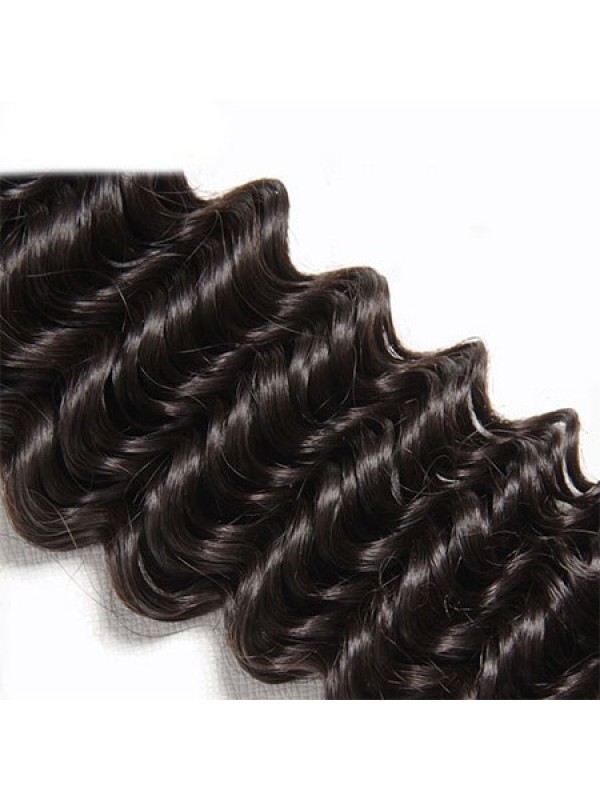 3 Pacchi Del Tessuto Dei Capelli Vergini Dell'Onda Profonda Con Capelli Umani Vergini Non Trasformati Morbidi Della Chiusura Del Pizzo