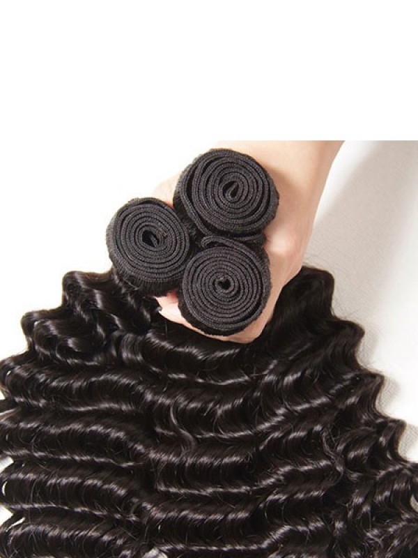 3 Pacchi Del Tessuto Dei Capelli Vergini Dell'Onda Profonda Con Capelli Umani Vergini Non Trasformati Morbidi Della Chiusura Del Pizzo
