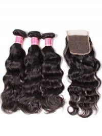 Natural Wave Nadula Virgin Hair Weave 3 Pacchi Con Chiusura Di Capelli Umani Non Trattati