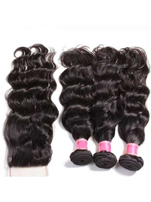 Natural Wave Nadula Virgin Hair Weave 3 Pacchi Con Chiusura Di Capelli Umani Non Trattati