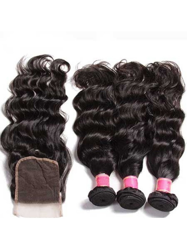 Natural Wave Nadula Virgin Hair Weave 3 Pacchi Con Chiusura Di Capelli Umani Non Trattati