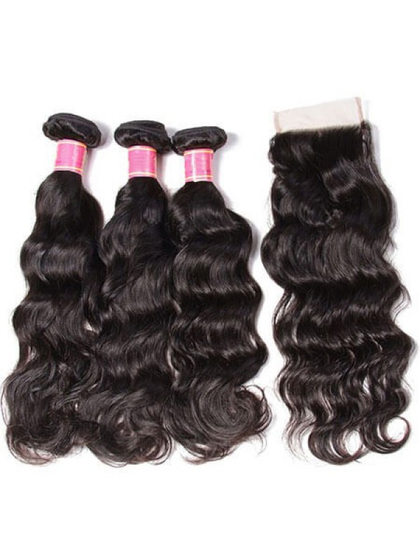 Natural Wave Nadula Virgin Hair Weave 3 Pacchi Con Chiusura Di Capelli Umani Non Trattati