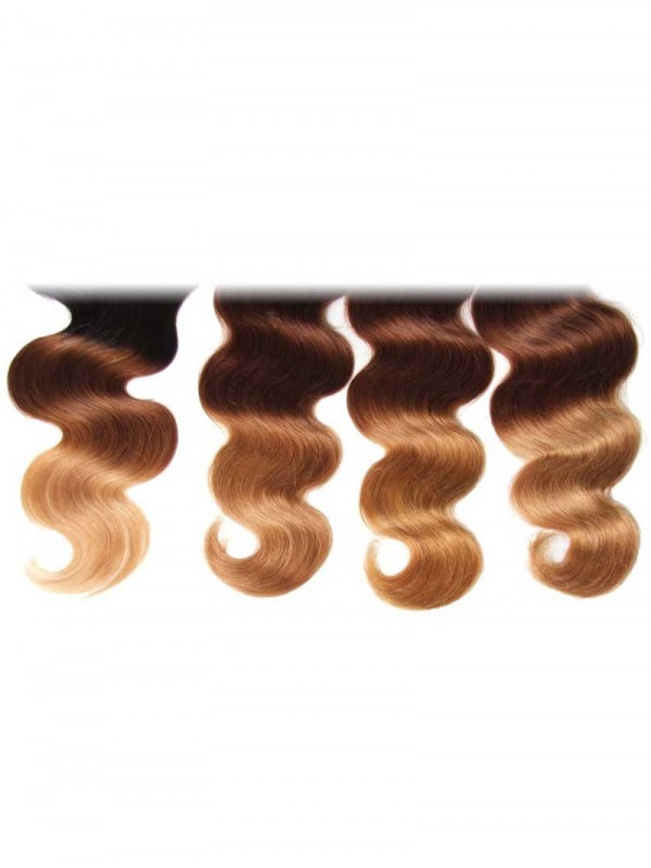 Capelli T1B/4/27 Ombre 3 Fasci Onda Del Corpo Con Chiusura 100% Capelli Umani Vergini