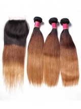 Capelli Vergini Umani Tre Toni Ombre Capelli Dritti Con Onda 3 Pacchi Con Chiusura