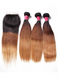 Capelli Vergini Umani Tre Toni Ombre Capelli Dritti Con Onda 3 Pacchi Con Chiusura