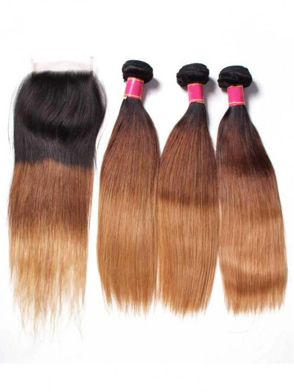 Capelli Vergini Umani Tre Toni Ombre Capelli Dritti Con Onda 3 Pacchi Con Chiusura