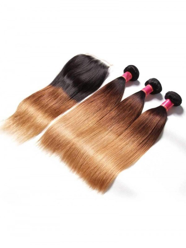 Capelli Vergini Umani Tre Toni Ombre Capelli Dritti Con Onda 3 Pacchi Con Chiusura