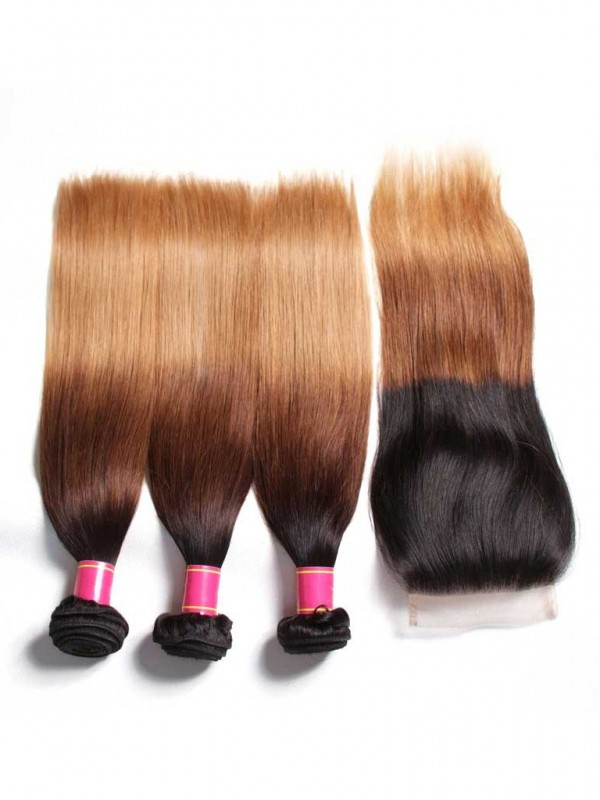 Capelli Vergini Umani Tre Toni Ombre Capelli Dritti Con Onda 3 Pacchi Con Chiusura