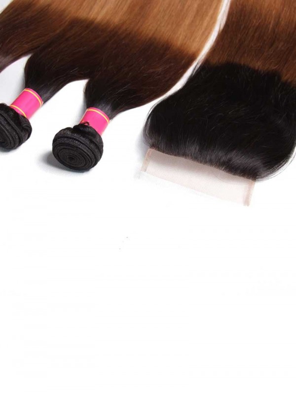 Capelli Vergini Umani Tre Toni Ombre Capelli Dritti Con Onda 3 Pacchi Con Chiusura