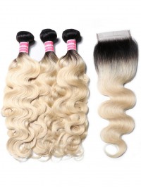 1B/613 Onda Del Corpo Ombre Capelli 3 Fasci Con Chiusura In Pizzo 4X4 Nadula Migliori Capelli Umani Vergini