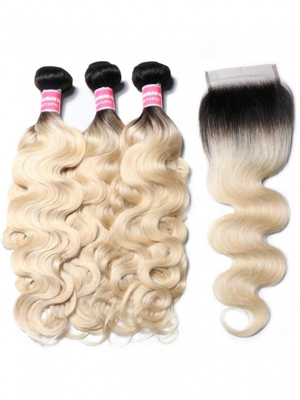 1B/613 Onda Del Corpo Ombre Capelli 3 Fasci Con Chiusura In Pizzo 4X4 Nadula Migliori Capelli Umani Vergini