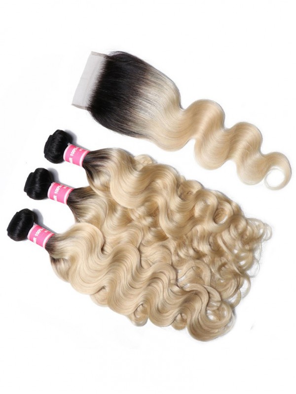 1B/613 Onda Del Corpo Ombre Capelli 3 Fasci Con Chiusura In Pizzo 4X4 Nadula Migliori Capelli Umani Vergini
