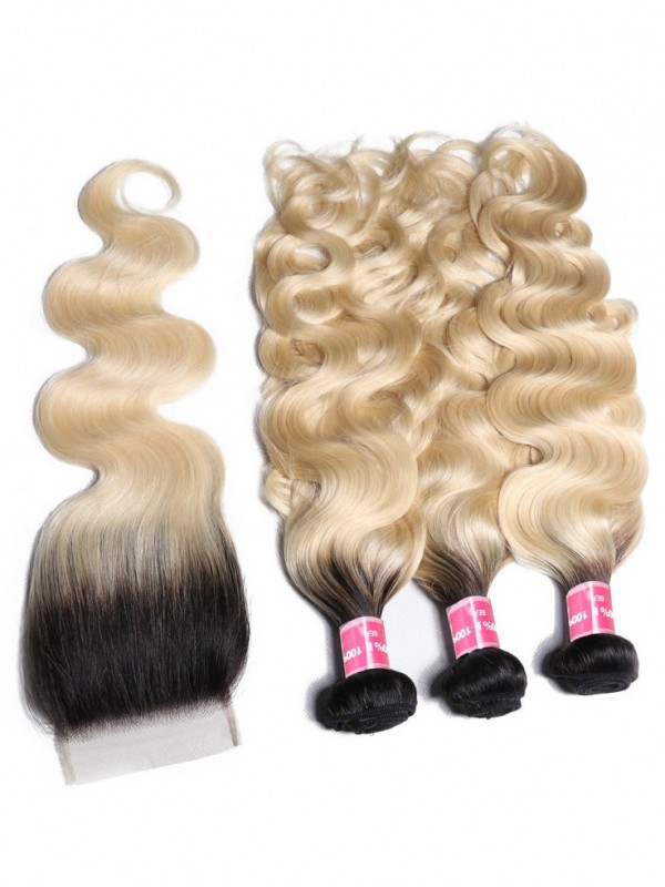 1B/613 Onda Del Corpo Ombre Capelli 3 Fasci Con Chiusura In Pizzo 4X4 Nadula Migliori Capelli Umani Vergini