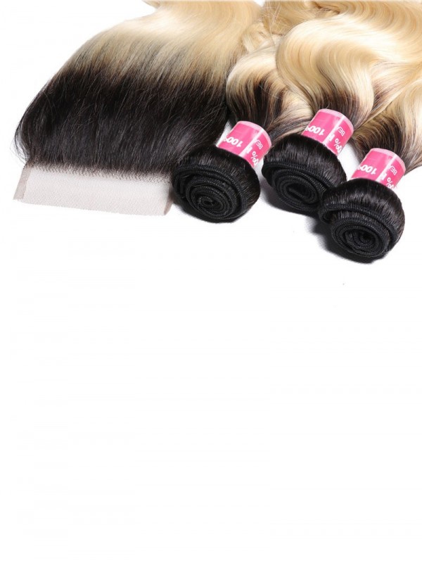1B/613 Onda Del Corpo Ombre Capelli 3 Fasci Con Chiusura In Pizzo 4X4 Nadula Migliori Capelli Umani Vergini