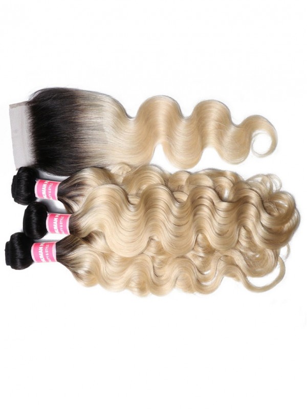 1B/613 Onda Del Corpo Ombre Capelli 3 Fasci Con Chiusura In Pizzo 4X4 Nadula Migliori Capelli Umani Vergini