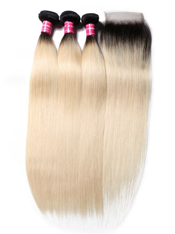 Capelli Vergini Lisci Colore 2 Toni Ombre 3 Pacchi Con Chiusura In Pizzo Capelli Umani Vergini Morbidi Non Trattati