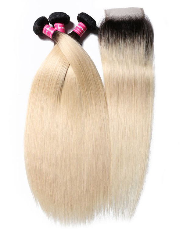 Capelli Vergini Lisci Colore 2 Toni Ombre 3 Pacchi Con Chiusura In Pizzo Capelli Umani Vergini Morbidi Non Trattati