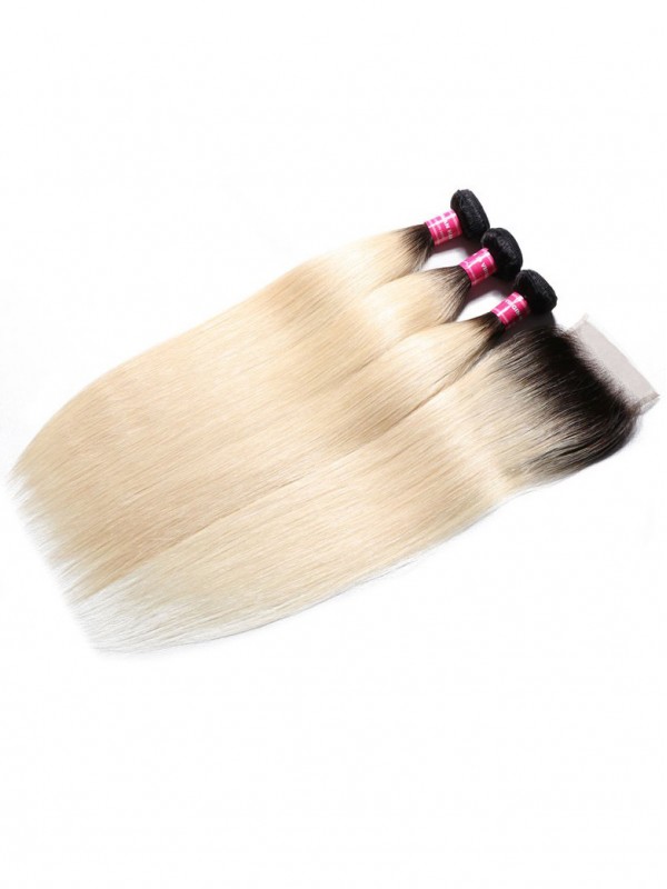 Capelli Vergini Lisci Colore 2 Toni Ombre 3 Pacchi Con Chiusura In Pizzo Capelli Umani Vergini Morbidi Non Trattati