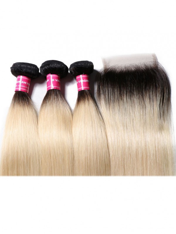 Capelli Vergini Lisci Colore 2 Toni Ombre 3 Pacchi Con Chiusura In Pizzo Capelli Umani Vergini Morbidi Non Trattati