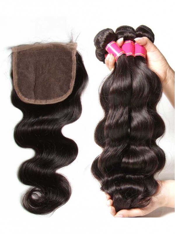 Tessuto Dei Capelli Dell'Onda Del Corpo A 4 Fasci Con Chiusura In Pizzo 100% Capelli Umani Vergini Non Trattati