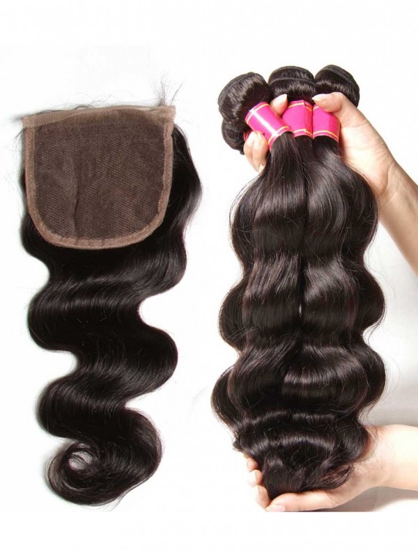 Tessuto Dei Capelli Dell'Onda Del Corpo A 4 Fasci Con Chiusura In Pizzo 100% Capelli Umani Vergini Non Trattati