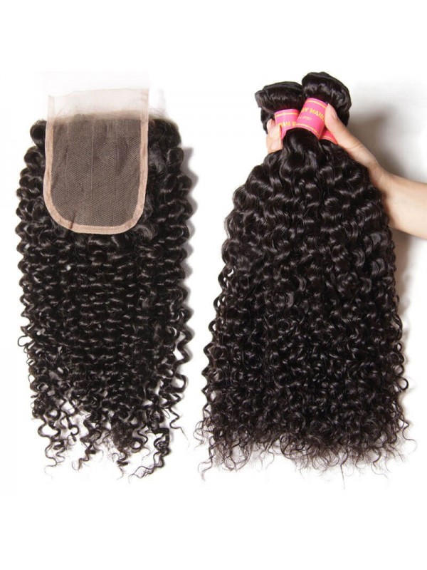 Fasci Di Capelli Ricci Con Trama Di Capelli Da 4 Pezzi Con Chiusura In Pizzo Capelli Umani Non Trattati