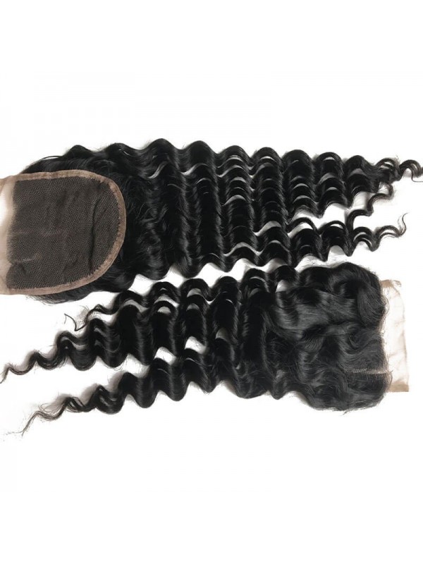 Fasci Vergini Del Tessuto Dei Capelli Dell'Onda Profonda 4 Con La Chiusura Capelli Vergini 12In-26In Con La Chiusura Del Pizzo 10In-20In