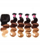 4 Pacchi Di Capelli Vergini Umani Brasiliani Dell'Onda Del Corpo Di Ombre Con Chiusura