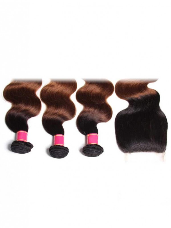 4 Pacchi Di Capelli Vergini Umani Brasiliani Dell'Onda Del Corpo Di Ombre Con Chiusura