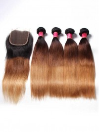 Capelli 4 Fasci Di Capelli Con Chiusura Tre Toni Ombre Dritti Tessitura Di Capelli Vergini Umani