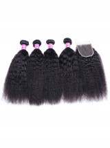 Fasci Di Tessuto Non Trattato Per Capelli Lisci Vergini Vergini Con 1 Estensioni Dei Capelli Umani Con Chiusura In Pizzo