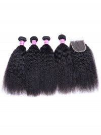 Fasci Di Tessuto Non Trattato Per Capelli Lisci Vergini Vergini Con 1 Estensioni Dei Capelli Umani Con Chiusura In Pizzo