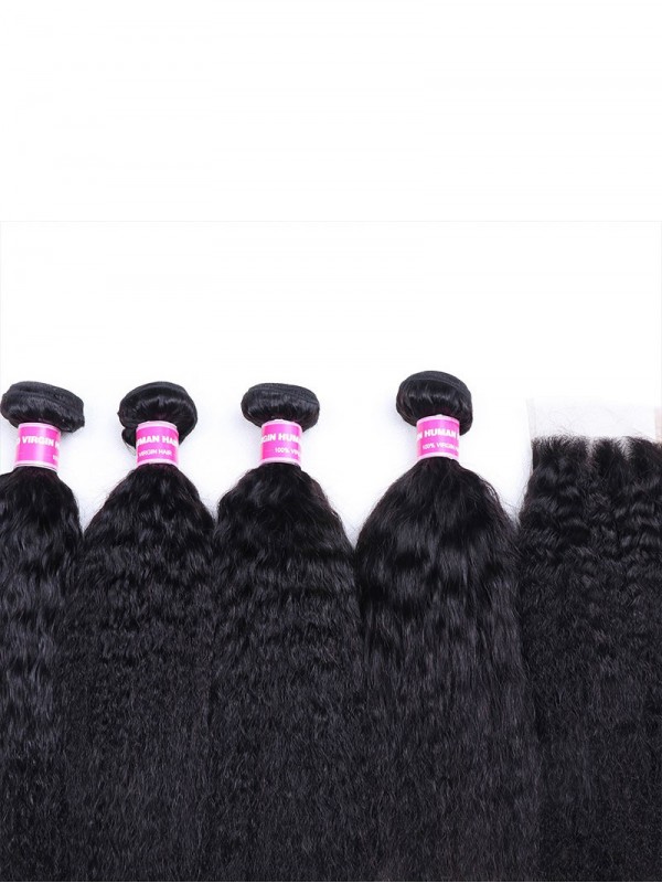Fasci Di Tessuto Non Trattato Per Capelli Lisci Vergini Vergini Con 1 Estensioni Dei Capelli Umani Con Chiusura In Pizzo