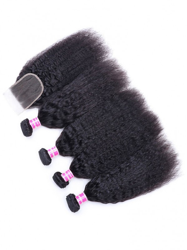 Fasci Di Tessuto Non Trattato Per Capelli Lisci Vergini Vergini Con 1 Estensioni Dei Capelli Umani Con Chiusura In Pizzo