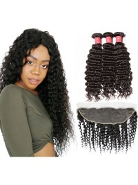 Capelli Vergini Ad Onda Profonda 3 Pacchi Con Capelli Umani Morbidi Con Chiusura Frontale In Pizzo 13X4