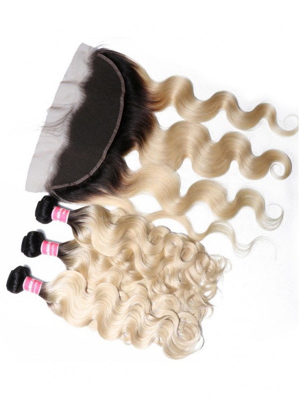 Capelli Vergini Dell'Onda Del Corpo Del Tessuto Dei Capelli Umani 1B/613 3 Pacchi Con La Chiusura Frontale Del Pizzo 13X4