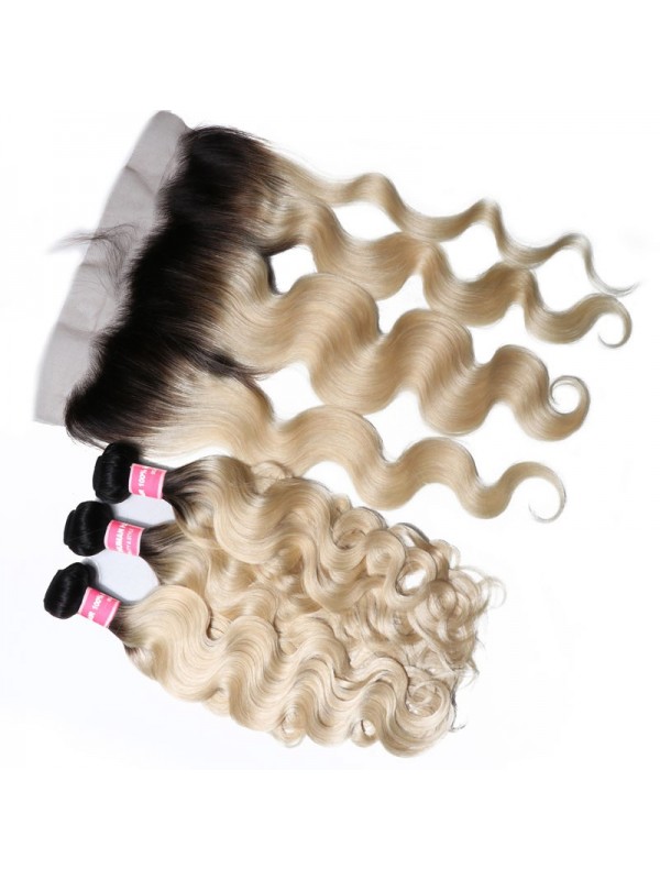 Capelli Vergini Dell'Onda Del Corpo Del Tessuto Dei Capelli Umani 1B/613 3 Pacchi Con La Chiusura Frontale Del Pizzo 13X4