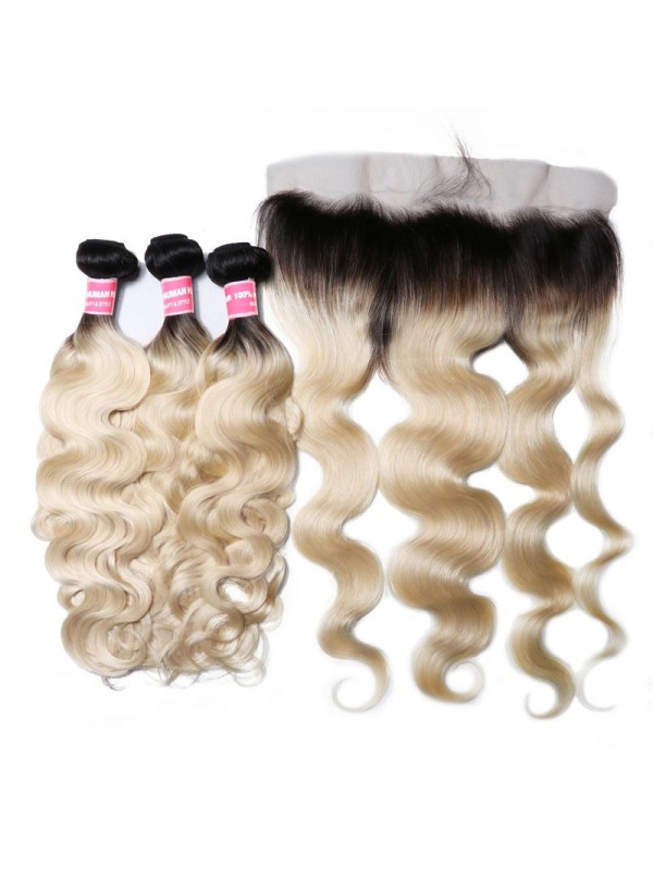 Capelli Vergini Dell'Onda Del Corpo Del Tessuto Dei Capelli Umani 1B/613 3 Pacchi Con La Chiusura Frontale Del Pizzo 13X4