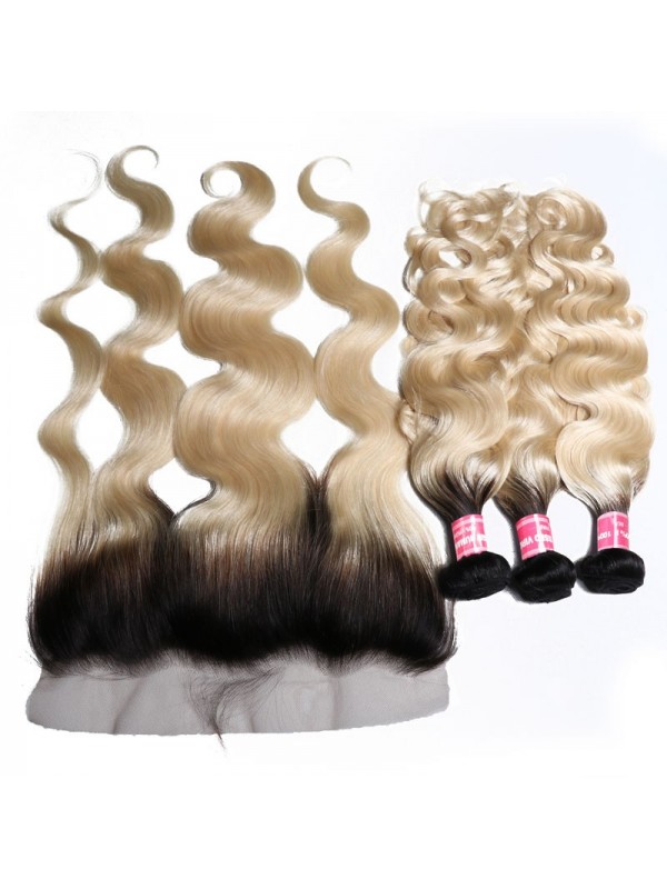 Capelli Vergini Dell'Onda Del Corpo Del Tessuto Dei Capelli Umani 1B/613 3 Pacchi Con La Chiusura Frontale Del Pizzo 13X4