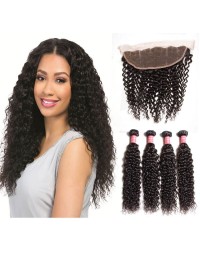 4 Pezzi Di Capelli Vergini Ricci Con Chiusura Frontale In Pizzo 13X4 Nadula Morbido Tessuto Di Capelli Umani
