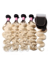 Capelli Vergini Dell'Onda Del Corpo T1B/613 4 Pacchi Con Chiusura Frontale In Pizzo