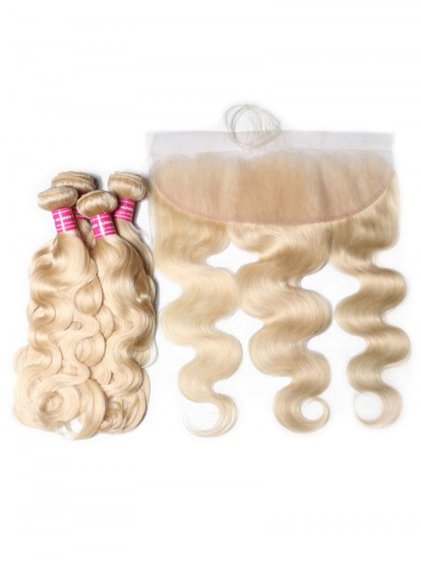 Colore Del Tessuto Del Corpo Dei Capelli Umani 613 Capelli Biondi 100% Capelli Umani Di Remy Che Tessono 4 Bundles Con Frontale