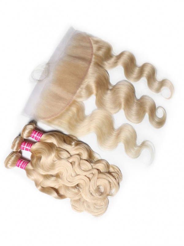 Colore Del Tessuto Del Corpo Dei Capelli Umani 613 Capelli Biondi 100% Capelli Umani Di Remy Che Tessono 4 Bundles Con Frontale