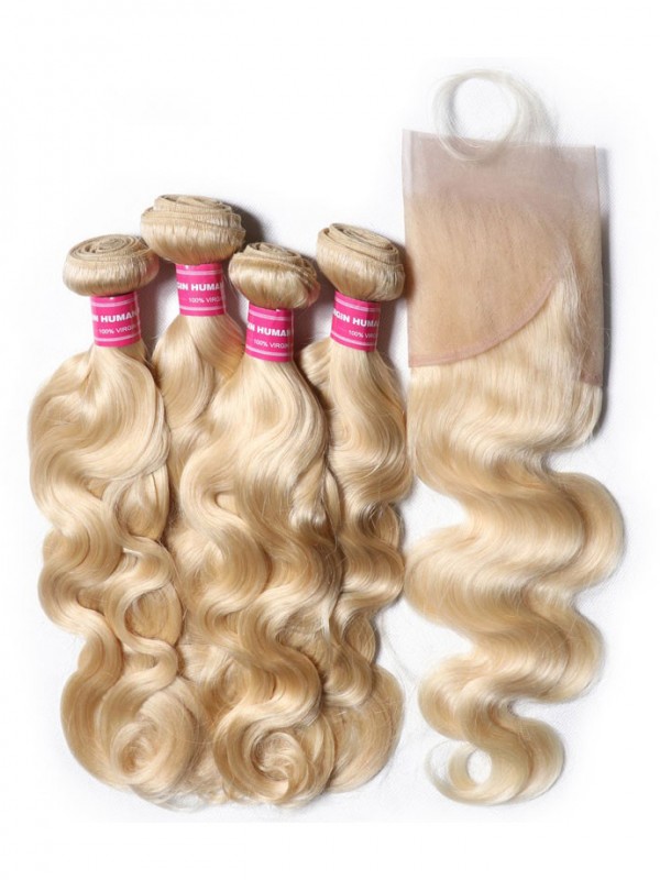 Colore Del Tessuto Del Corpo Dei Capelli Umani 613 Capelli Biondi 100% Capelli Umani Di Remy Che Tessono 4 Bundles Con Frontale
